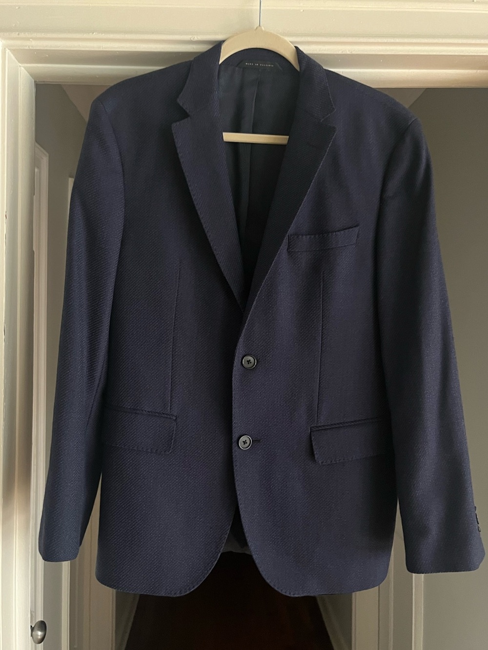 Hugo Boss 100% Virgin Wool Navy Blue Textured Two-Button Blazer